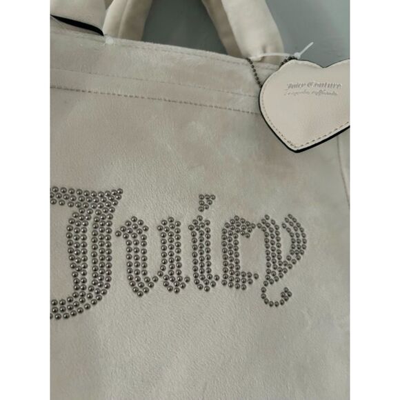 Juicy Couture Angel Extra Spender Tote Fuzzy Velour Big Tote Bag - Cream NEW $99 - Picture 4 of 6